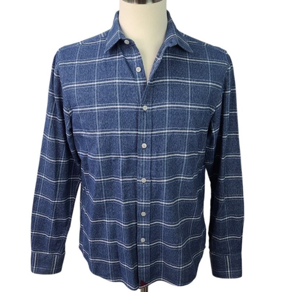 Untuckit Brignole Blue White Plaid Flannel Slim Fit Button Down Shirt Large